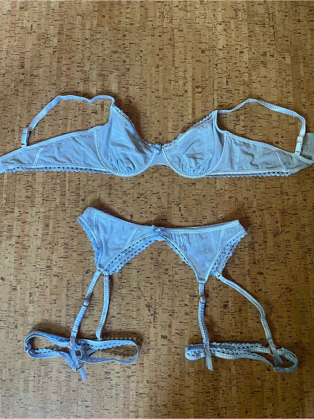 Delicate Pale Blue Lace Underwire Bra & Garter Set